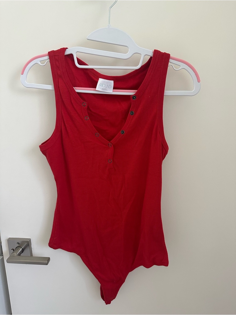Abound Red Ribbed Snap-Front Bodysuit Tank